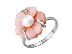 Серебряное кольцо «Незабудка» с розовым перламутром